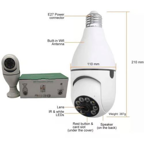 Light Bulb Camera, Home WiFi 360 Degree CCTV Pan IP Camera
