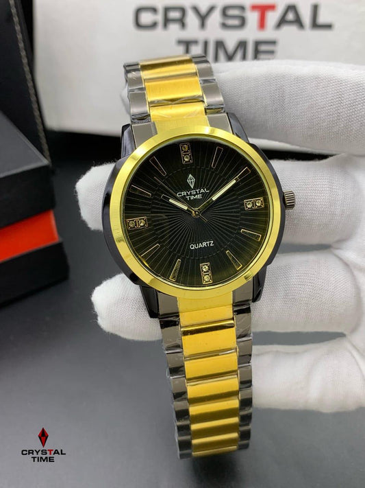 "CRYSTAL TIME" men's quartz wristwatch with a black dial